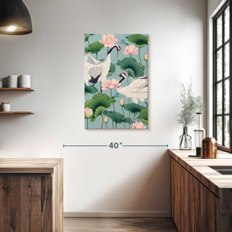 Brampt Cranes And Lotuses, 36" H x 24" W