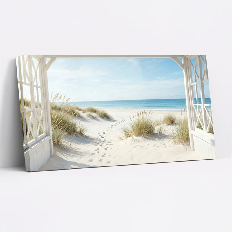 Tableau sur toile représentant une scène de plage avec un belvédère blanc (lot de 1), H 12 po x l 36 po