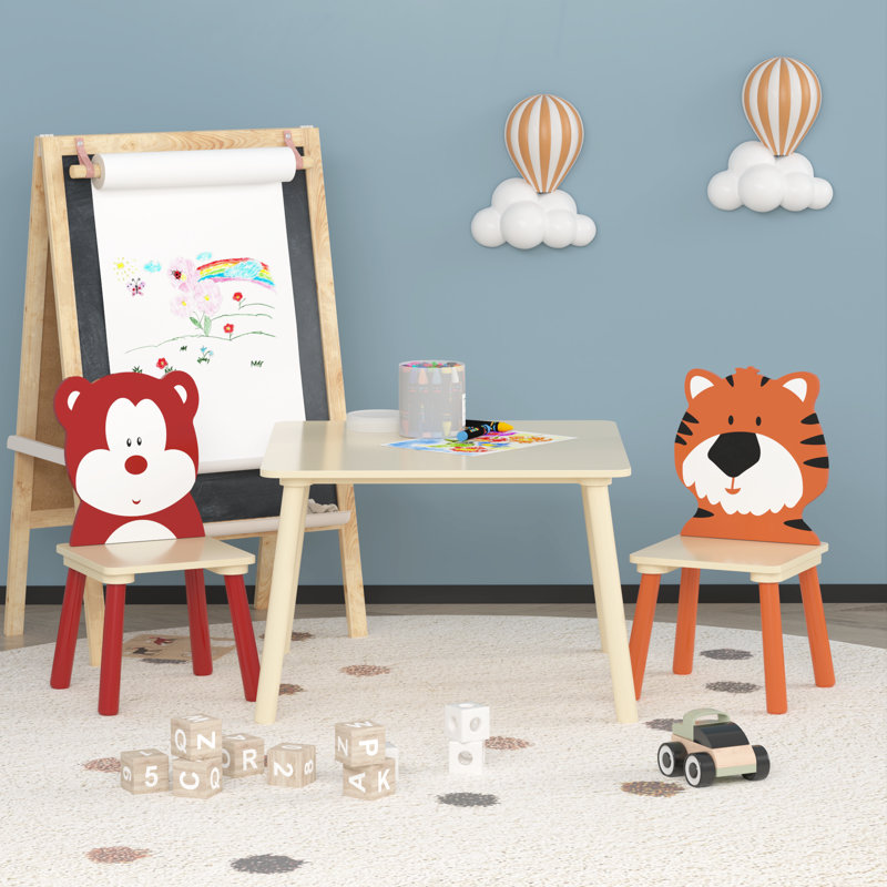 Ensemble de table pour enfants et 2 chaises, ensemble 3 pièces de table et de tout-petits pour enfants, ensemble de table de jeu en bois (ours et tigre)