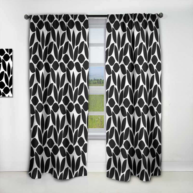 Panneau de rideau géométrique, motif occultant à motif monochrome - Motif géométrique monochrome X, L 52 po x L 95 po