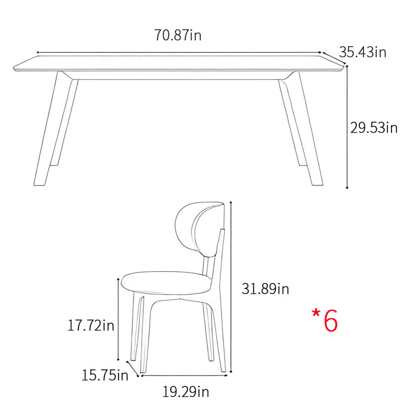 French style retro modern simple dining table sets, 29.53"H x 70.87"L x 35.43"W