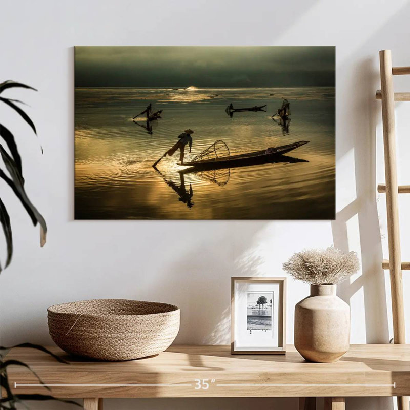 Pêcheurs du lac Senne Inle en Burma, H 16 po x l 24 po