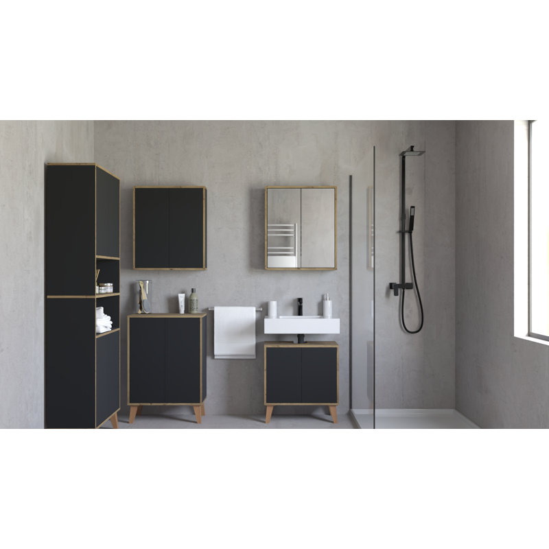 Tiburon 60mm W 70mm H Wall Mounted Required Medicine Cabinet Mirror, Gray/Oak