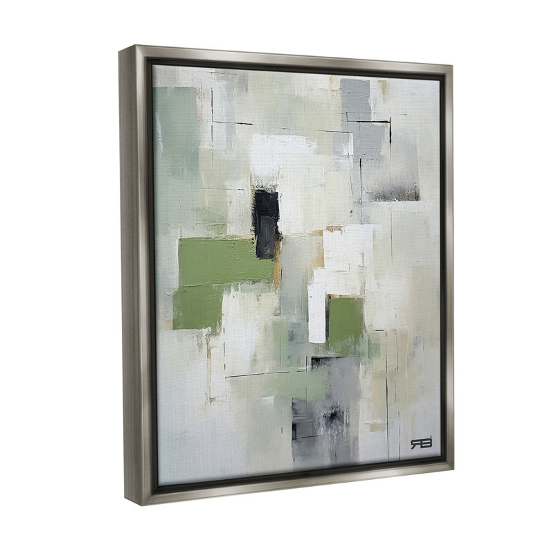 "Subtle Gray Shapes" par RB sur toile, H 21 po x l 17 po, Cadre flottant gris lustré