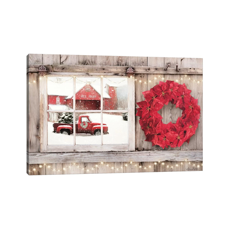 Poinsettia Wreath Window View by Lori Deiter - Wrapped Canvas Print, 101.6 cm H x 66.04 cm W x 1.91 cm D