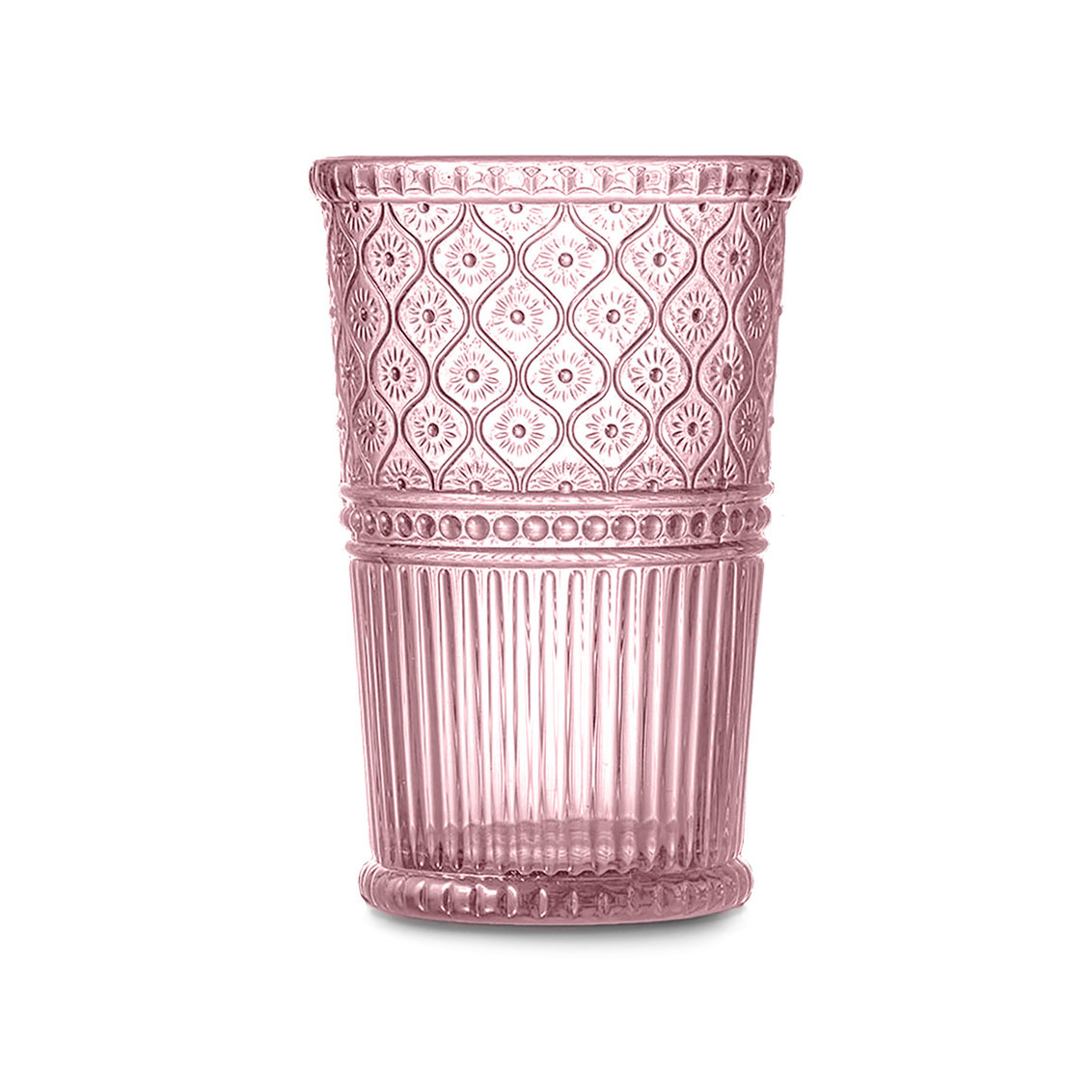 Claro Ribbed Crystal Drinking Glass, Pink