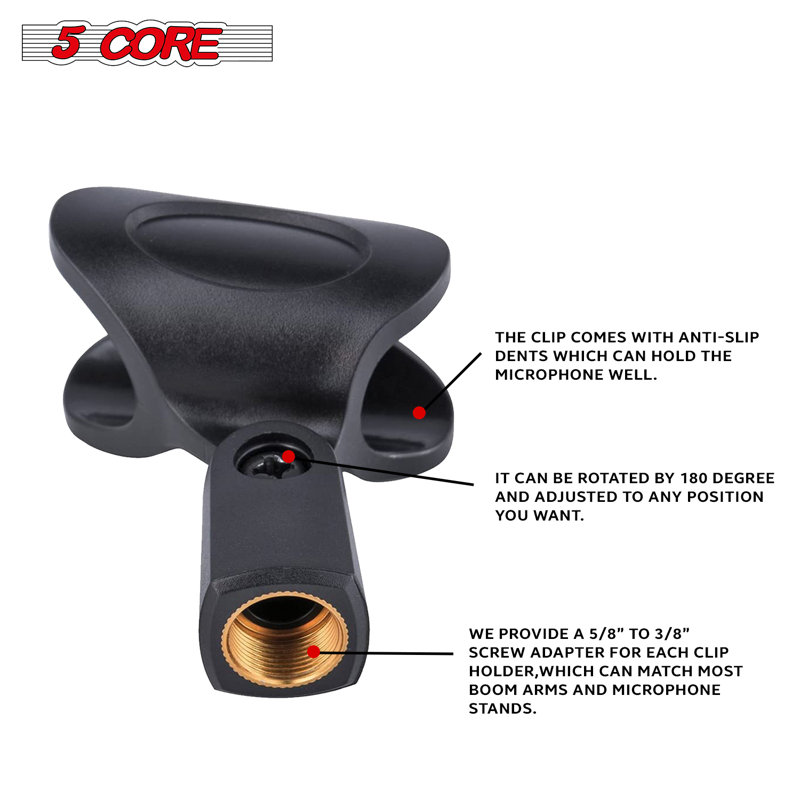 5 Core Microphone Clip Holder 6 Pieces with Screw Adapters 5/8 to 3/8 Inch