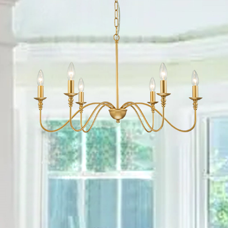 Lustre classique à 6 lumières de style bougie Baretta, Doré