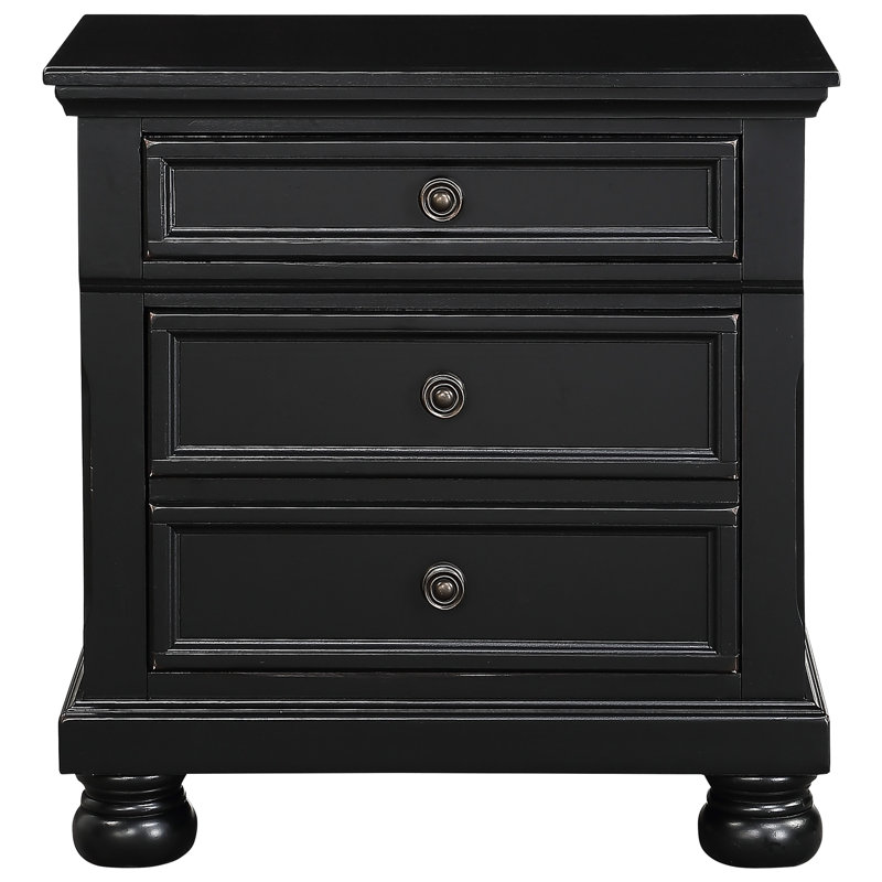 Transitional Bedroom Nightstand In Black, 2 Bearing Glide Drawers, Hidden Drawer Feature Furniture Compartment, Bronze Tone , No Assembly