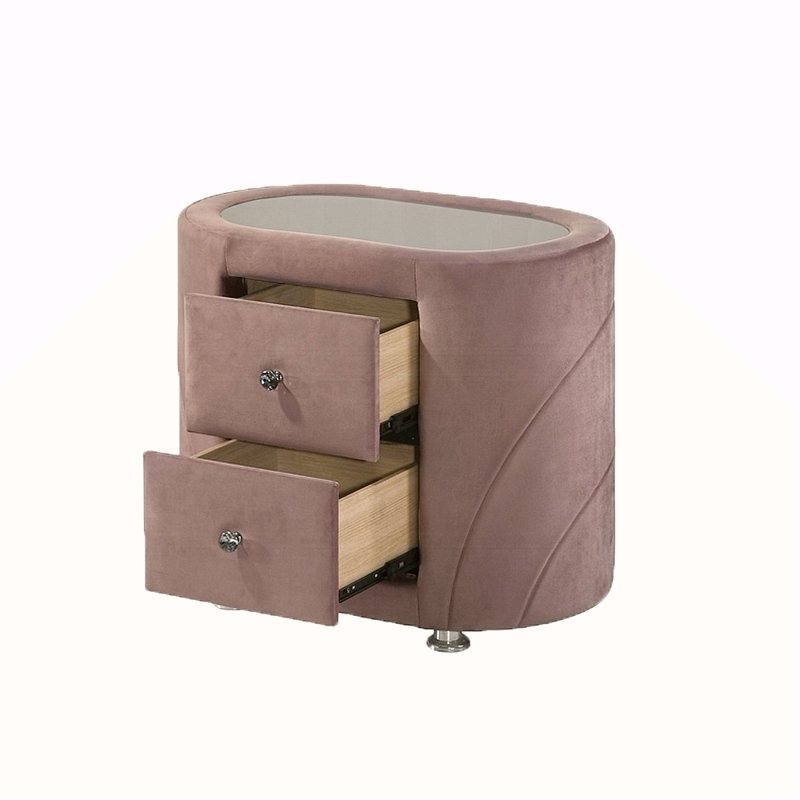 Velvet Upholstered Nightstand With 2 Drawers