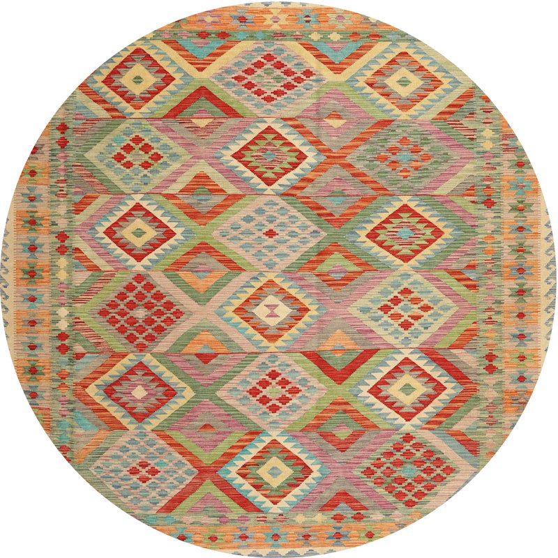 Tapis beige / brun / bleu Southwestern, Rond 6 pi