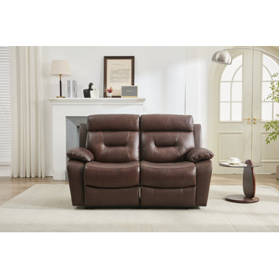 Alec Genuine Leather Manual Reclining Loveseat with Overstuffed Armrests