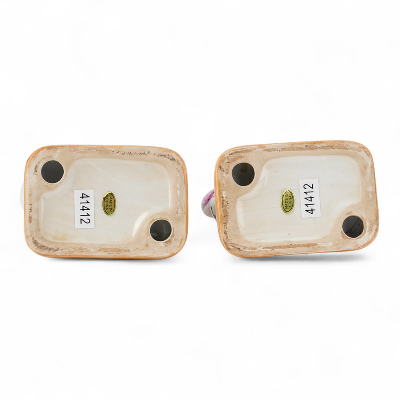 Tobacco Leaf Porcelain Dog Figurines Pair
