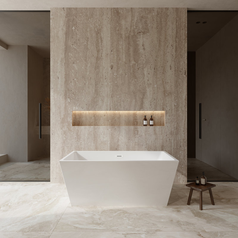 Sara 59'' x 32'' Soaking Acrylic Bathtub, Shiny White