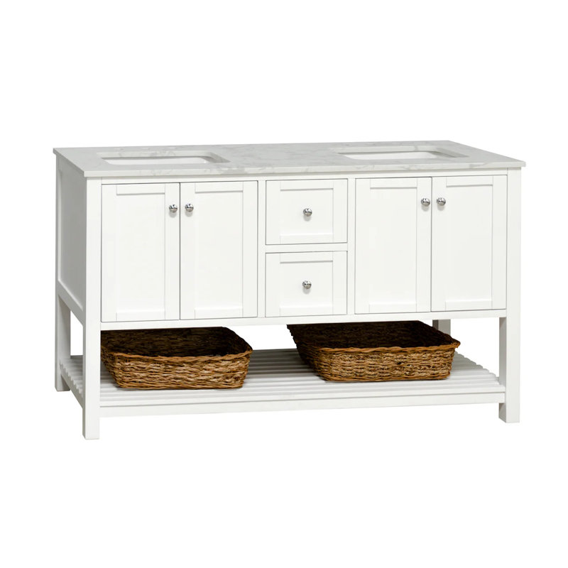 Ensemble de meuble-lavabo double 60 po Binne, Blanc, Carrara d'ingénierie