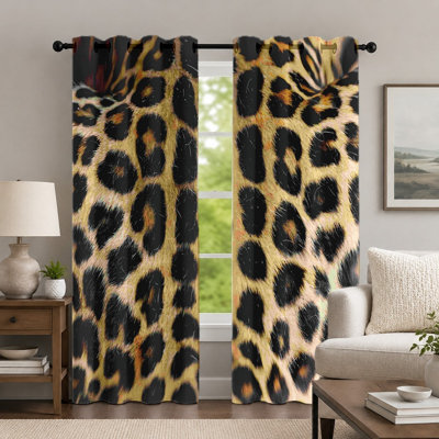 2 pièces rideaux à imprimé léopard, rideau de style animal sauvage, rideaux décoratifs à motif tacheté audacieux, habillage de fenêtre pour décoration de salon de chambre à coucher