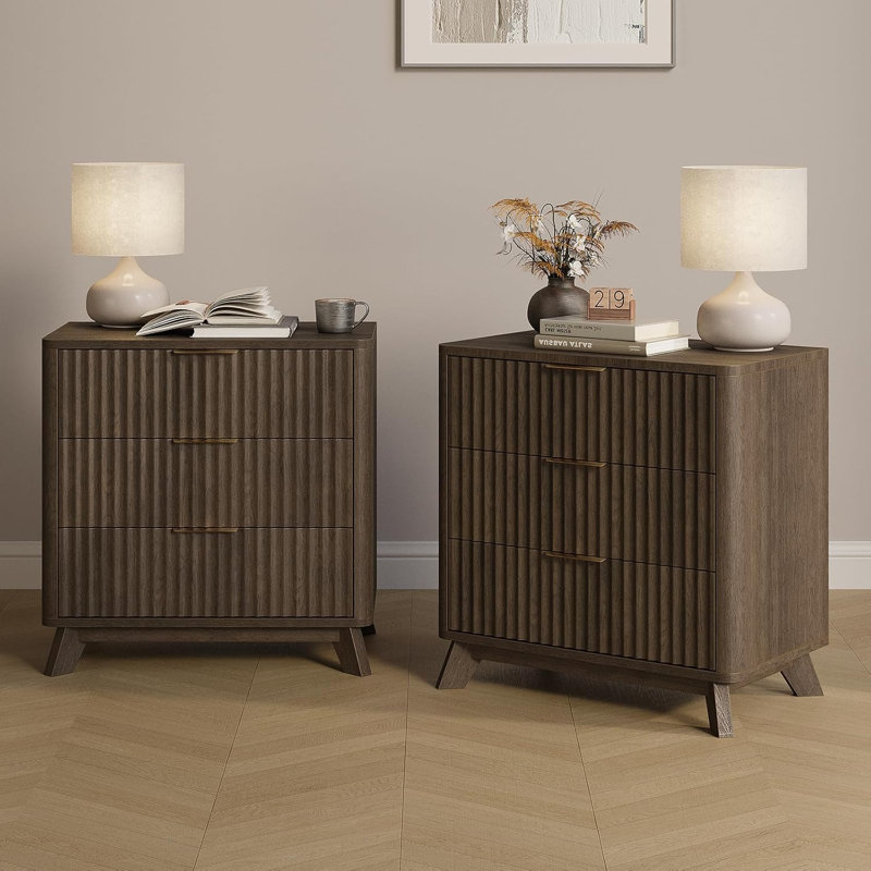 Ensemble de chambre à coucher 4 pièces avec 2 commodes et 2 tables de chevet, Walnut, 4 Pieces: 2 Nighstands, 2 Dressers