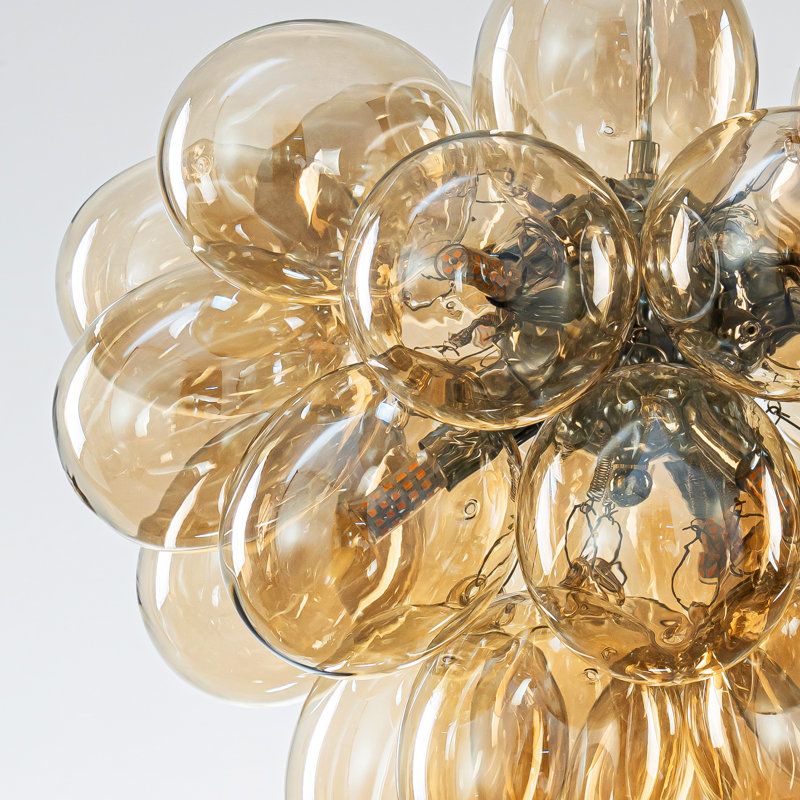 Lustre cognac champagne en verre bullé, luminaire suspendu moderne pour salle à manger, 6