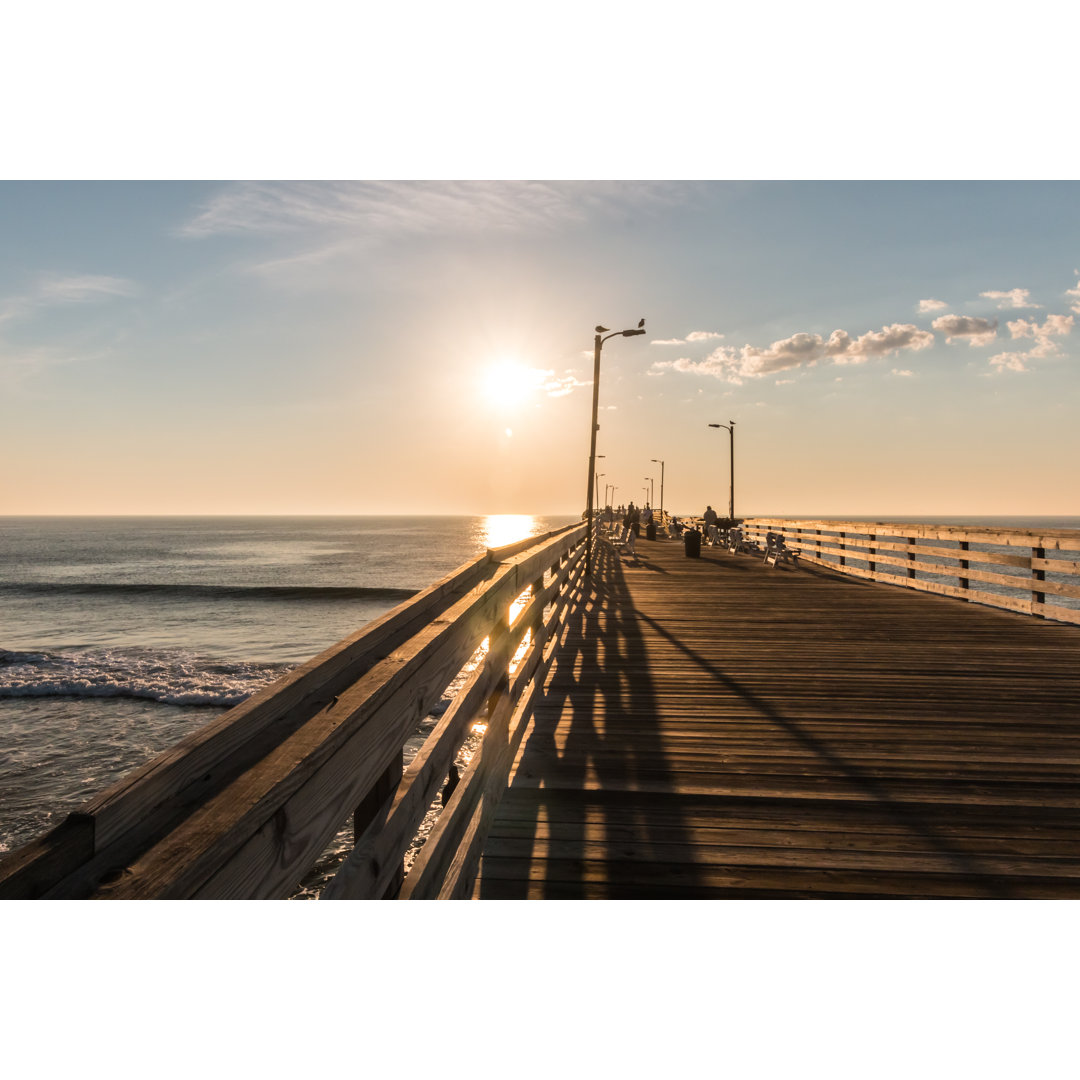 Fishing Pier Sunrise by SherryVSmith_Images - Wrapped Canvas Print
