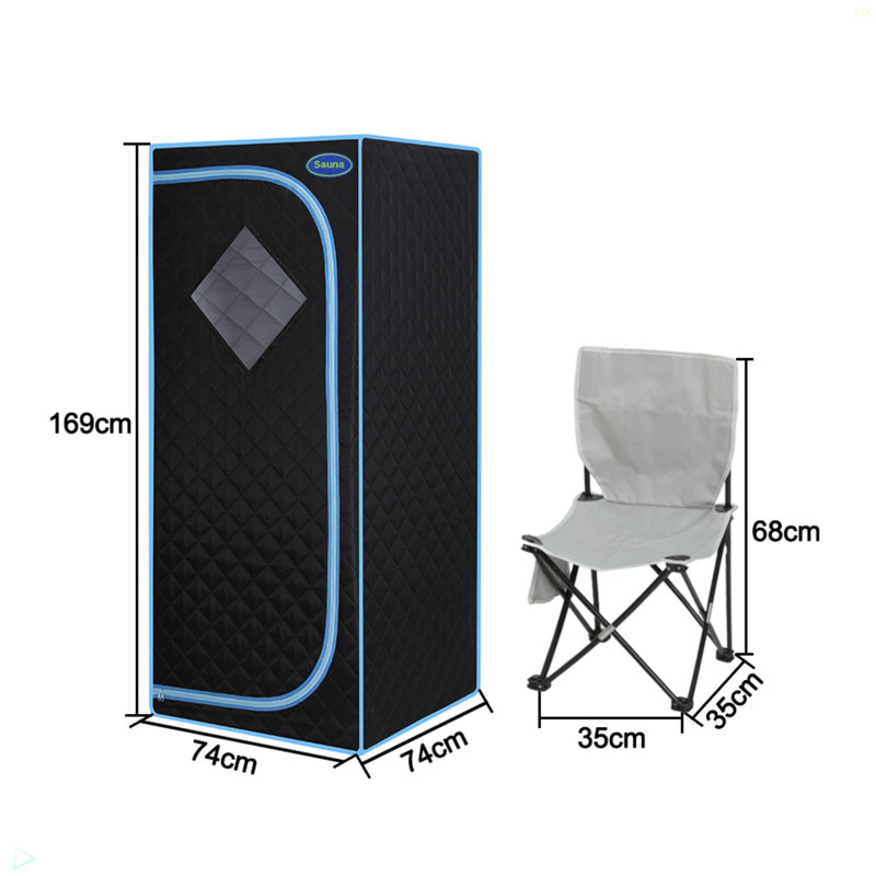 Full Size Portable Black Steam Sauna Tent–Personal Home Spa, With Steam Generator, Remote Control, Foldable Chair, Timer And PVC Pipe Connector Easy To Install.Fast Heating, With FCC Certification