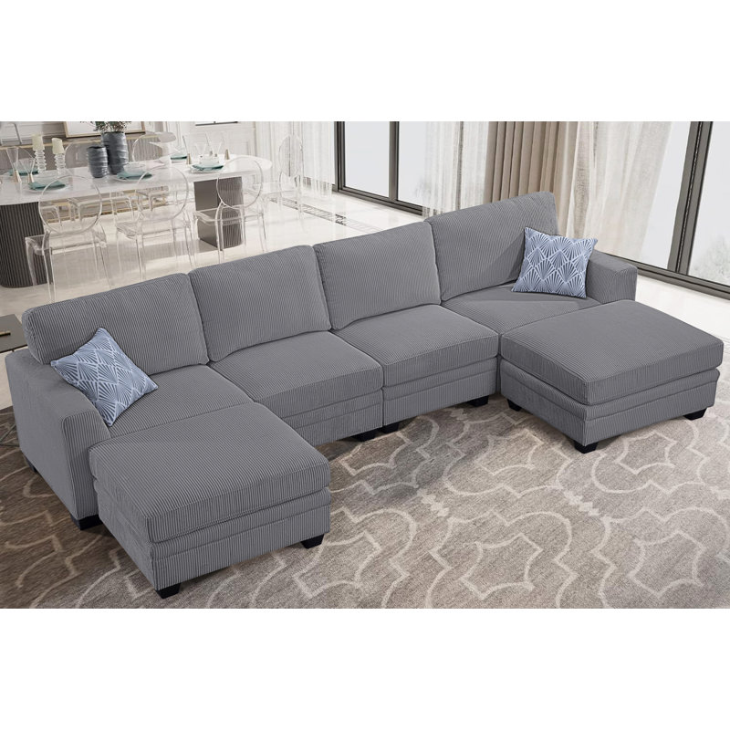 Kescha Corduroy U-Shaped Sectional Symmetrical, Gray Corduroy