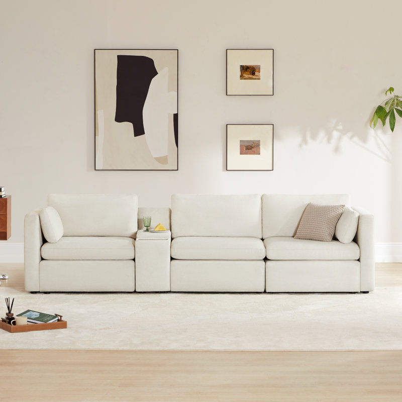 Winfree 3- Piece 112.6" Upholstered Sofa With Console, Beige