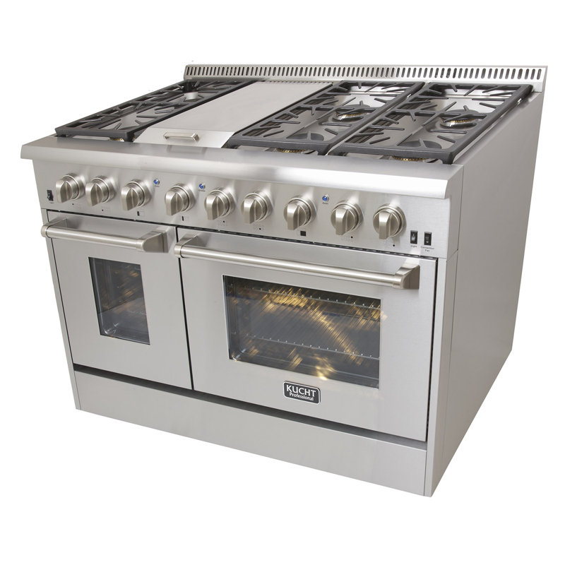Cuisinière professionnelle autoportante à double combustible de 6,7 pi³ 48 po avec plaque chauffante Professional