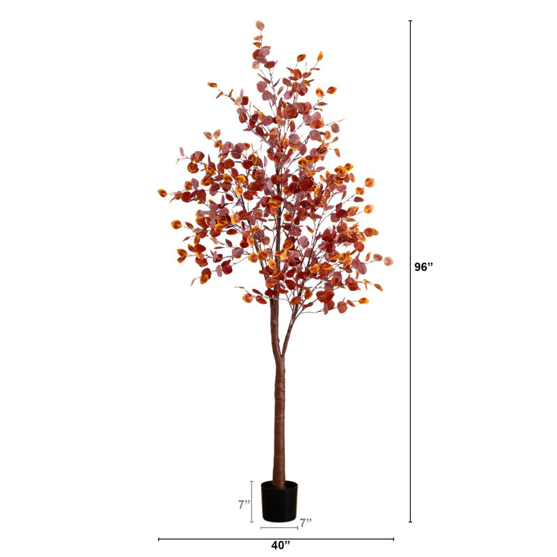 8Ft. Pre-Lit Grand Autumn Eucalyptus Artificial Fall Tree With 540 Warm White LED Lights, 96" H x 40" W x 40" D
