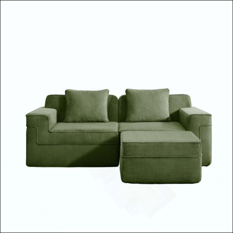 Canapé modulaire modulaire en L à 2 places sans os, canapé modulaire Cloud avec assise profonde, canapé modulaire moderne à 2 places avec coussins décoratifs et 1 repose-pieds mobile, tissu en velours côtelé