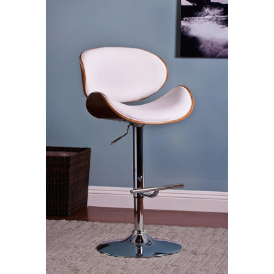 Modern Contemporary Swivel Walnut Bentwood Lift Adjustable Height Bar Stool with Curved Seat and Back for Elegant Home Bars and Kitchens by George Oliver