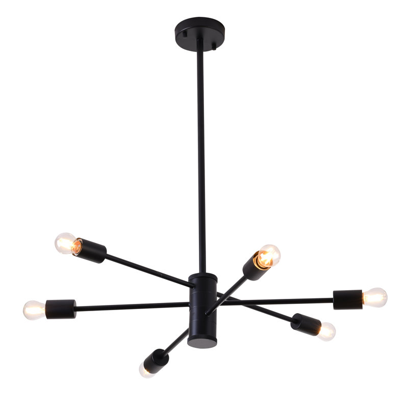 Lustre Spoutnik à six lumières Kinman, Noir mat