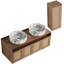 Meuble-lavabo 48 po avec 2 lavabos en céramique de haute qualité, armoire latérale avec rotation de 180 degrés, 4 portes à fermeture en douceur, conception à fixation flottante, structure en contreplaqué, arrangement contemporain, mur