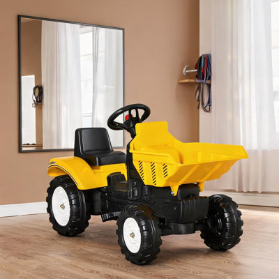 Excavatrice à pédale avec seau manuel en jaune classique, en PP et en métal, pour les enfants de 3 à 6 ans