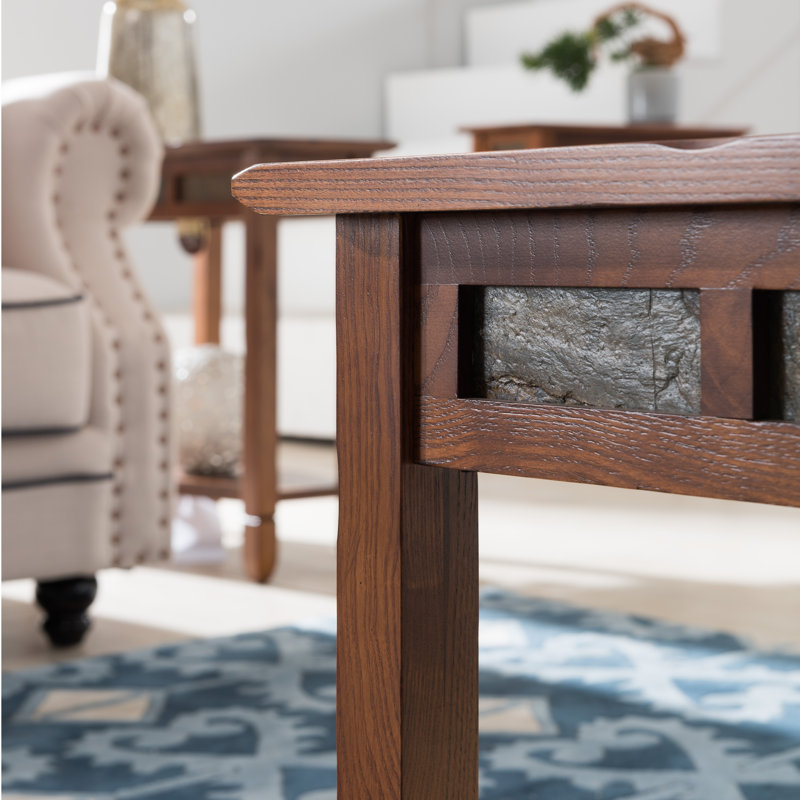 Rustic Solid Wood Slate Coffee Table, Rustic Oak