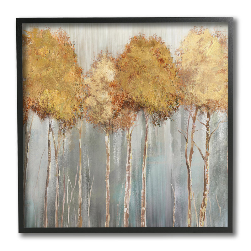 Neutre arbre forêt debout au-dessus de gris par Carson Lyons - Peinture, Cadre noir, H 12 po x l 12 po x P 1,5 po