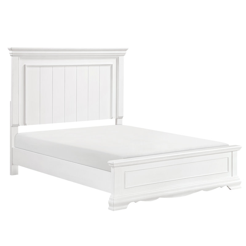 Structure de lit grand format au fini blanc, superbe design à panneaux, tête de lit et meubles de chambre à coucher, sommier requis avec élégance