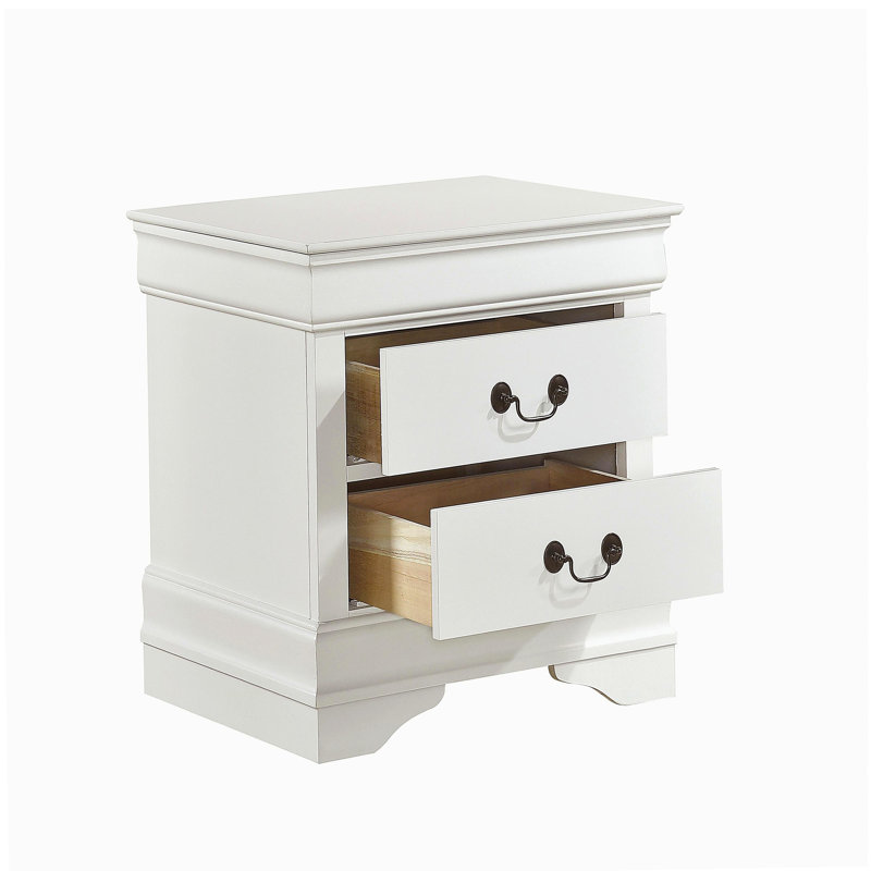 Table de chevet de style traditionnel blanc brillant 1 pièce table de chevet à poignée rétractable style antique, Blanc
