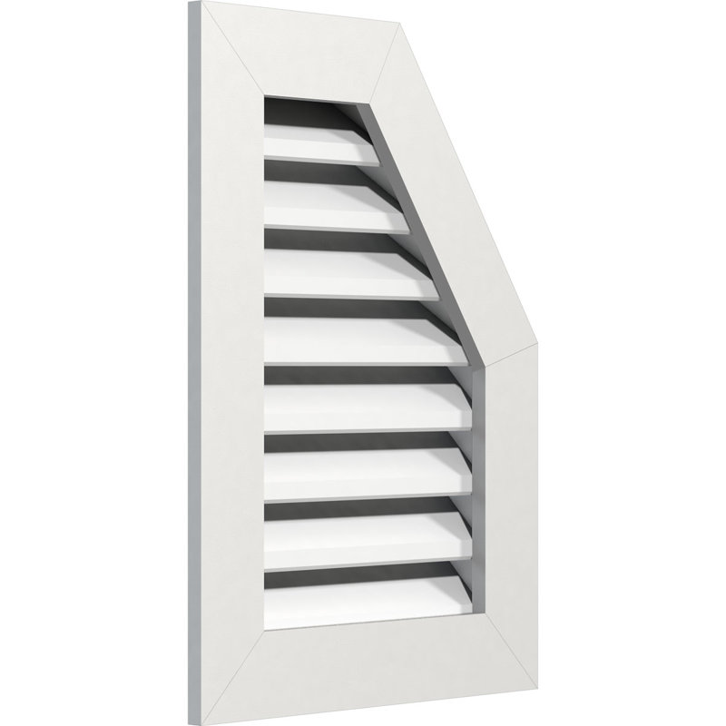 Évent en PVC à demi-octogone supérieur droit avec cadre plat en PVC blanc, H 33 po x l 21 po x P 3 po