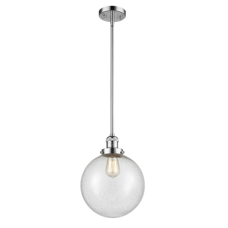 Luminaire suspendu en forme de globe à 1 lumière Baskette, Grainé, Chrome poli, Ampoule DEL 6 watts Vinage