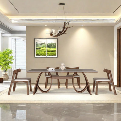 Simple sintered stone solid wood dining table set