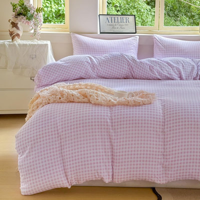 Gingham Duvet Cover Set, Grid Simple Geometric Square Pattern Comforter Cover, Soft Plaid Washed Microfiber Bedding Cover