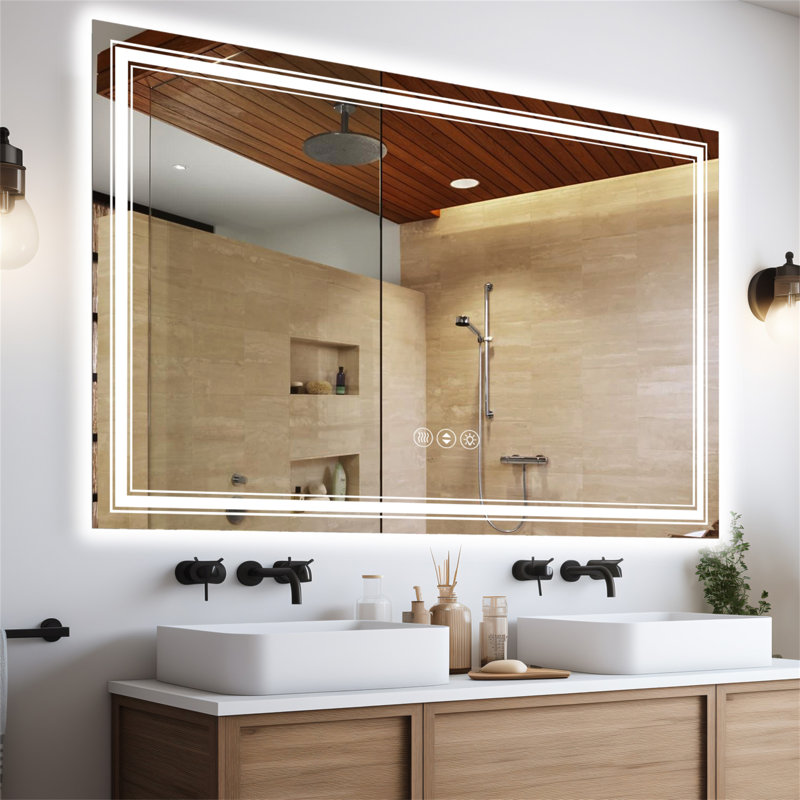  Miroir de salle de bain sans cadre à DEL, miroir intelligent, 20 po x 28 po, Horizontale / verticale, Rectangulaire