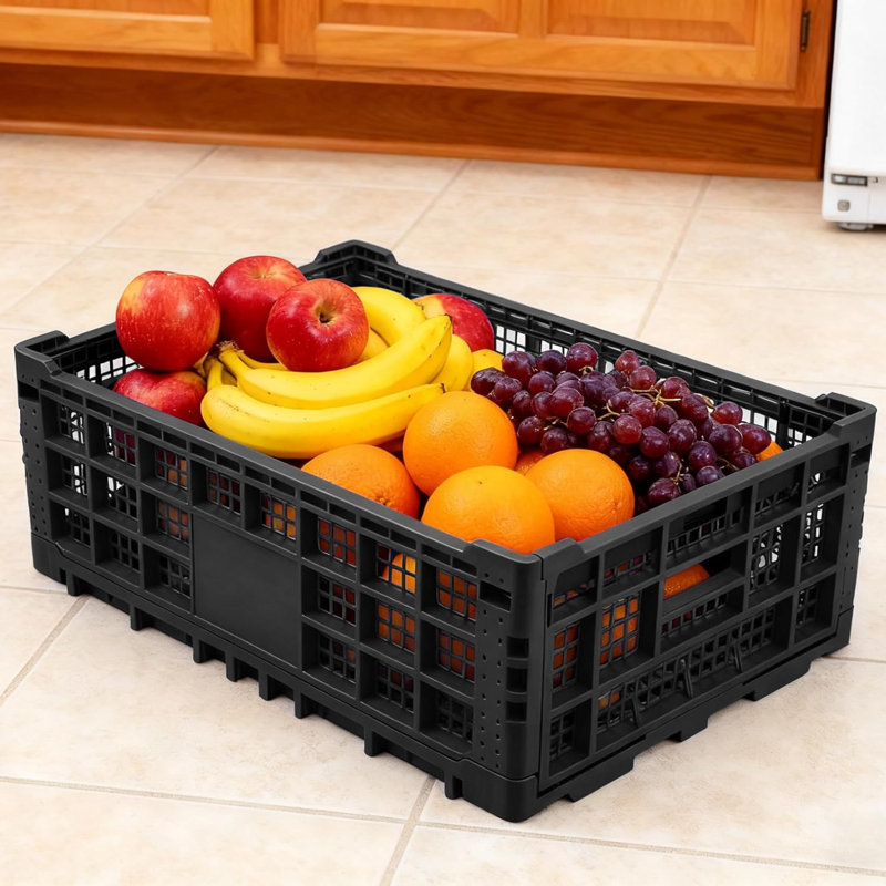 Collapsible Storage Crates, 52 Liter Heavy Duty Foldable Plastic Crates , Storage Baskets and Bins 23.6" L x 15.7" W x 8.6" H Stackable Dairy Milk Crates for Office, Home, Toy Storage