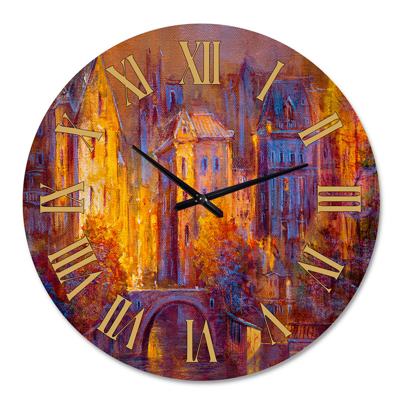 Cityscape By The River II - Horloge murale moderne, Surdimensionné