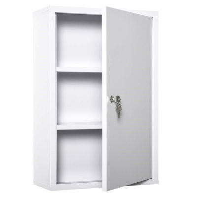 Practical and Secure 3 - Tier Steel Wall Mount Medicine Cabinet for Bathroom and Kitchen, Lockable for Home Safety