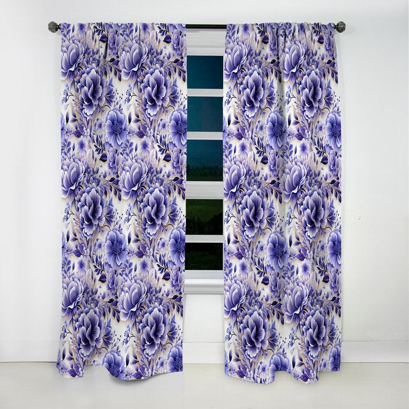 White And Purple Lavender Persian Paisleys I - Floral Curtain - Blackout Curtain - 1 Panels, 52" W x 63" L