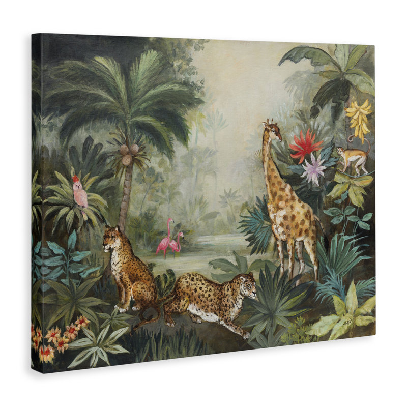 Art mural sur toile "Animaux tropicaux dans la jungle" par Julia Purinton, H 16 po x l 20 po