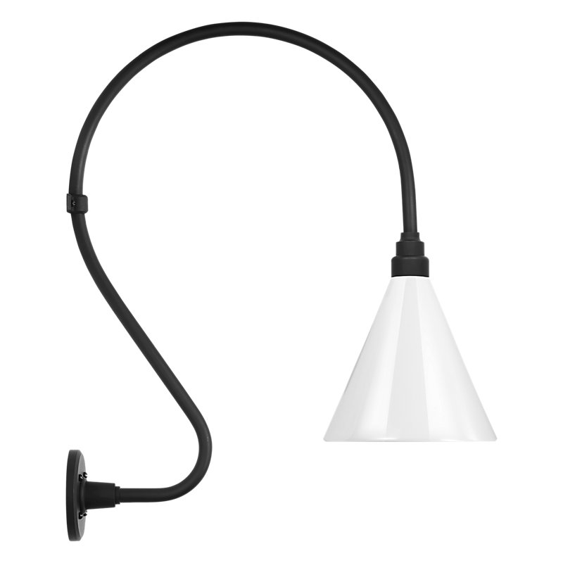 Thomas O'Brien, "Academy 18" Larrabee Barn Light in Matte Black with 9" Conical Savannah Shade, 27" H x 9" W x 9" D, White