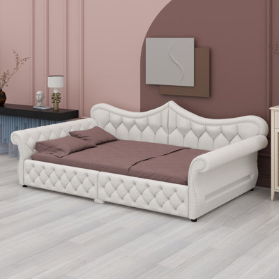 Contemporary Upholstered Daybed Featuring Ambient LED and Decorative Studs