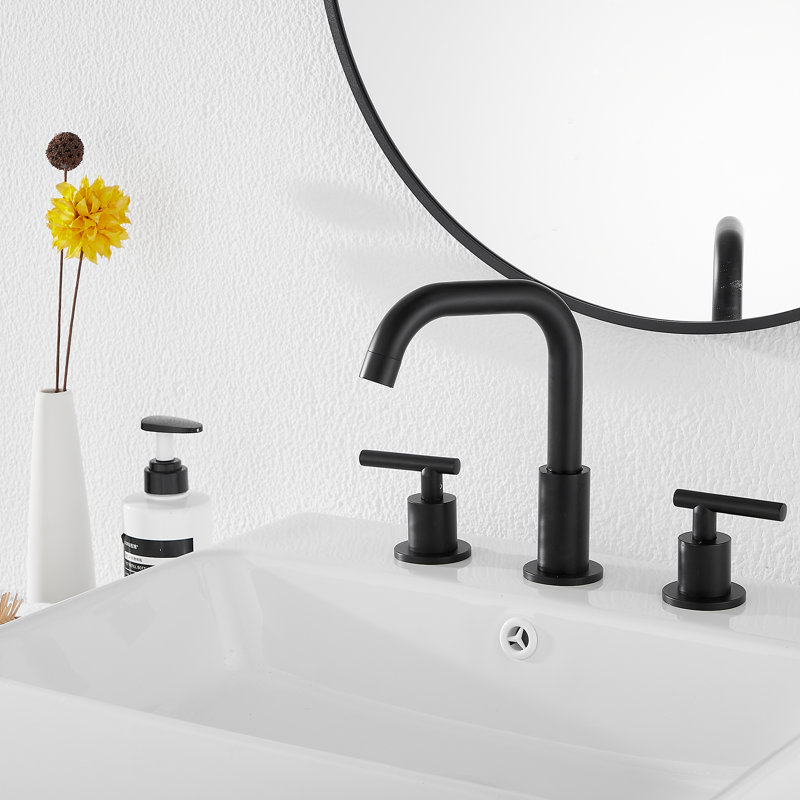 Widespread 2-handle Bathroom Faucet with Drain Assembly, Matte Black